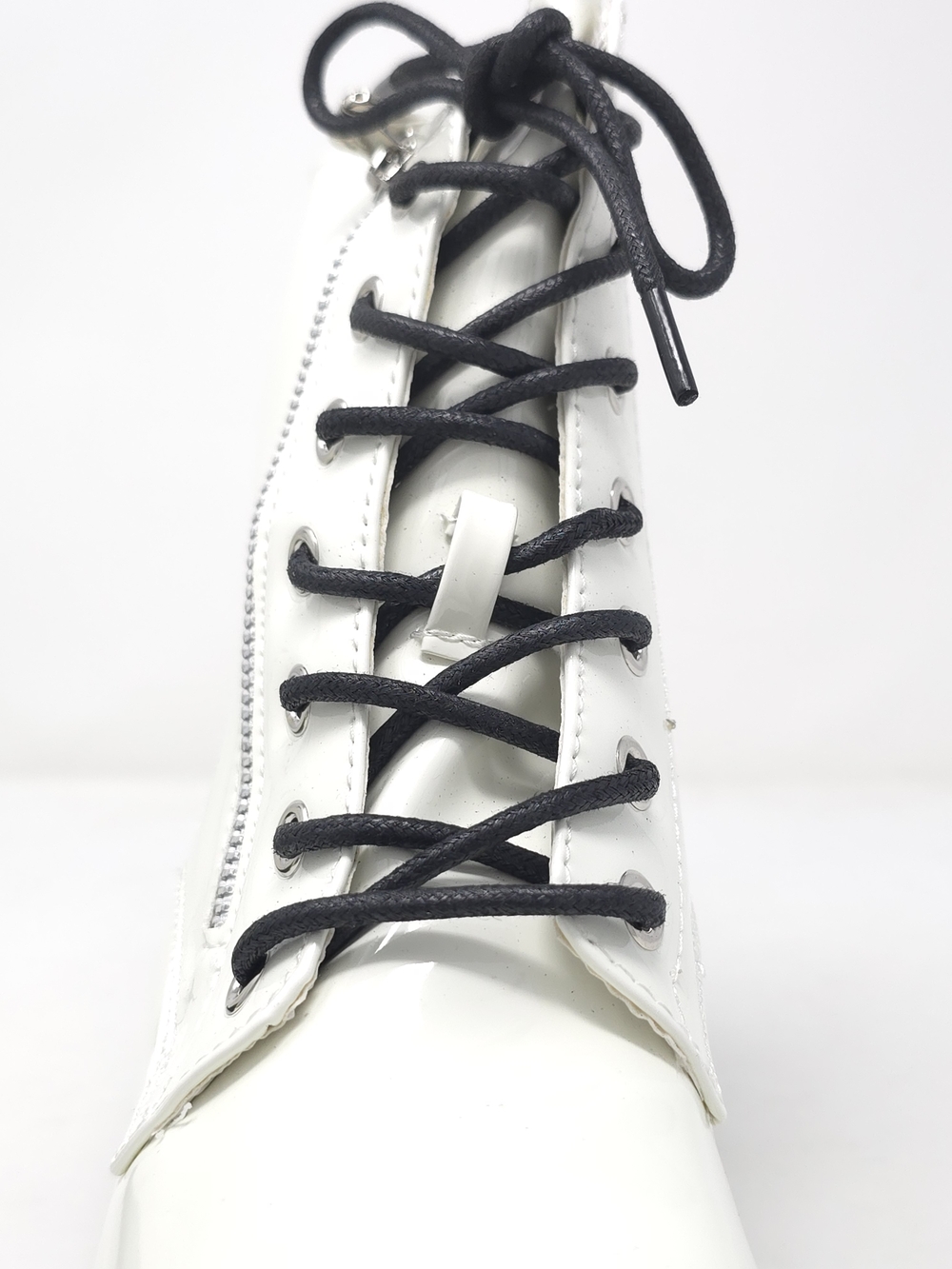 Combat Boots Chunky Heel Lace Up Side Zipper Faux Leather White Pat Ankle Boot - Picture 8 of 12